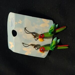 Beautifully colored wooden parrot earrings